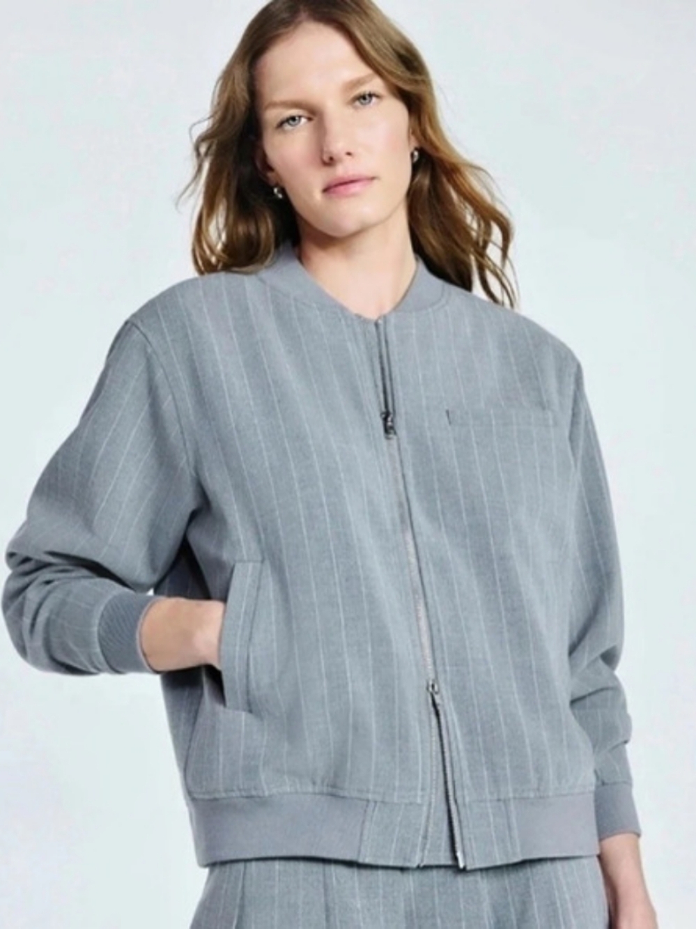 Striped Bomber Jacket in Gray NWT- Large